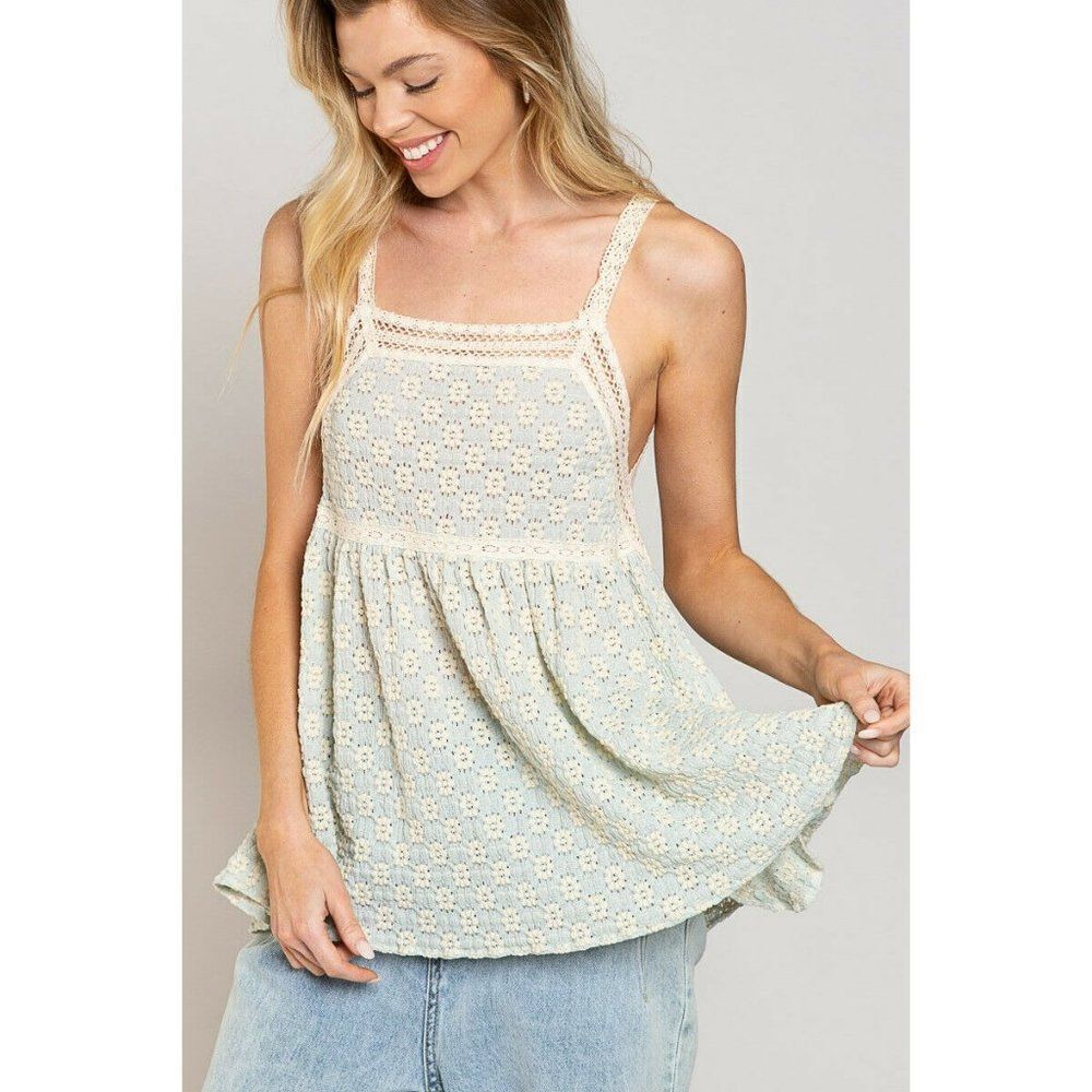 not for sale! POL Clothing Summer Spring Top Blue Cream Floral Boho Shirt Flowy